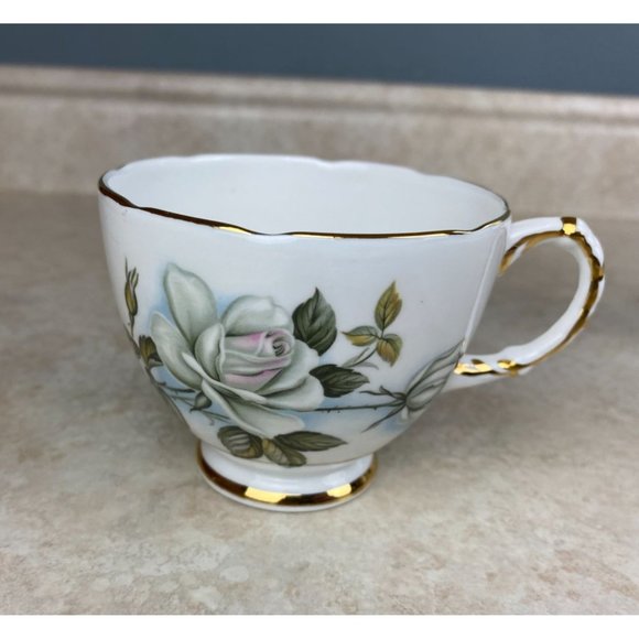 Delphine Bone China England White Stemmed Rose Tea Cup And Saucer Set - Picture 5 of 9